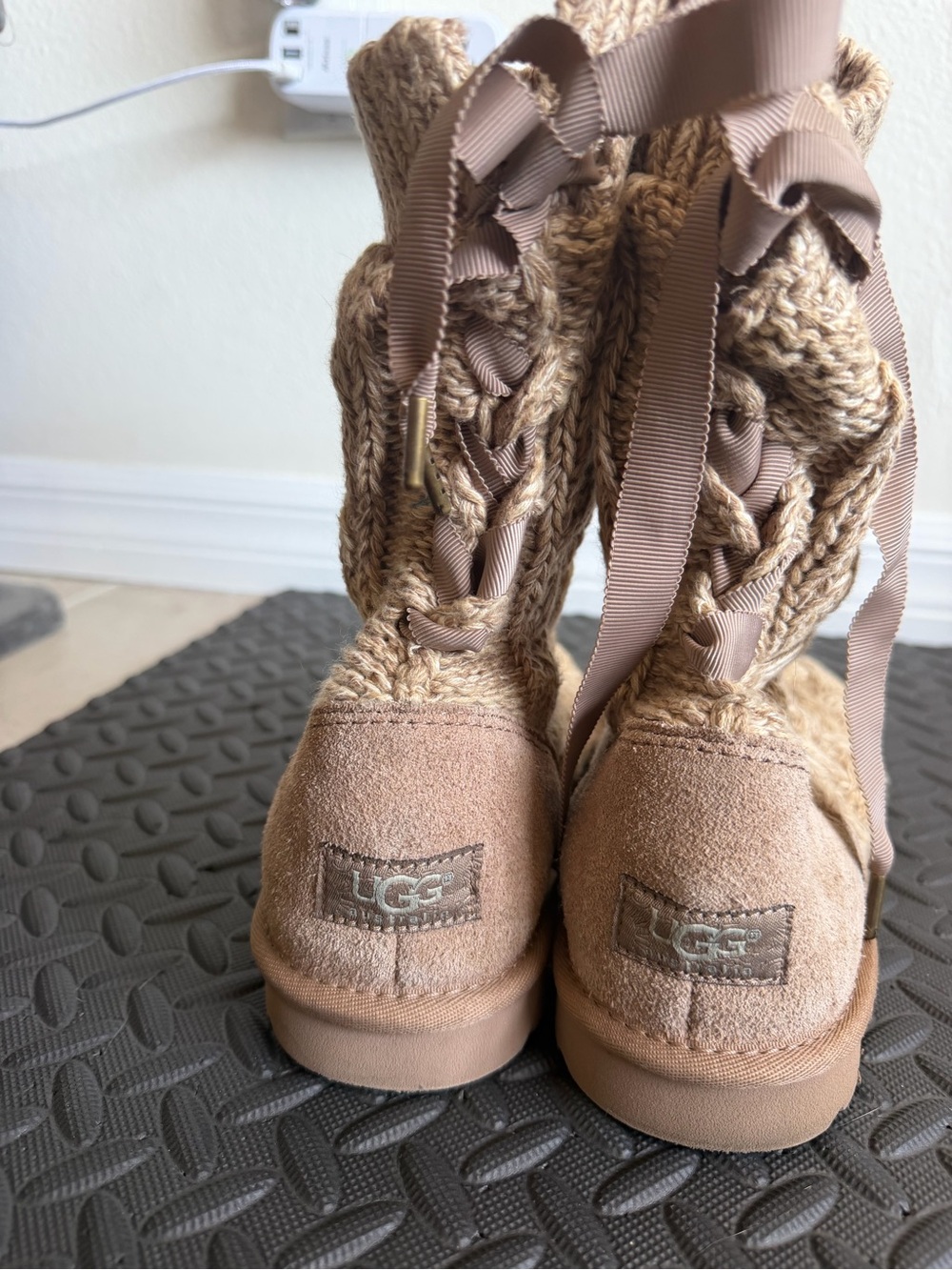 UGG Chestnut Knit Suede Ribbon Lace Booties
